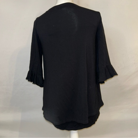 White‎ House Black Market Black Ruffled 3/4 Sleeve Blouse - Picture 4 of 6